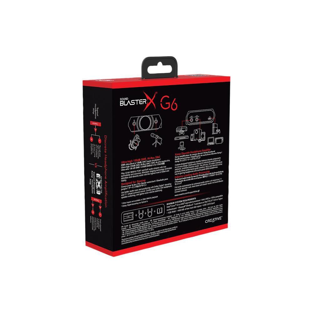 Creative Sound BlasterX G6 7.1 32 Bit Bi-Amplification - USB 2.0 HS/3.0, 384kHz - Micro-USB, Optique, Ligne, Micro (70SB177000000)v
